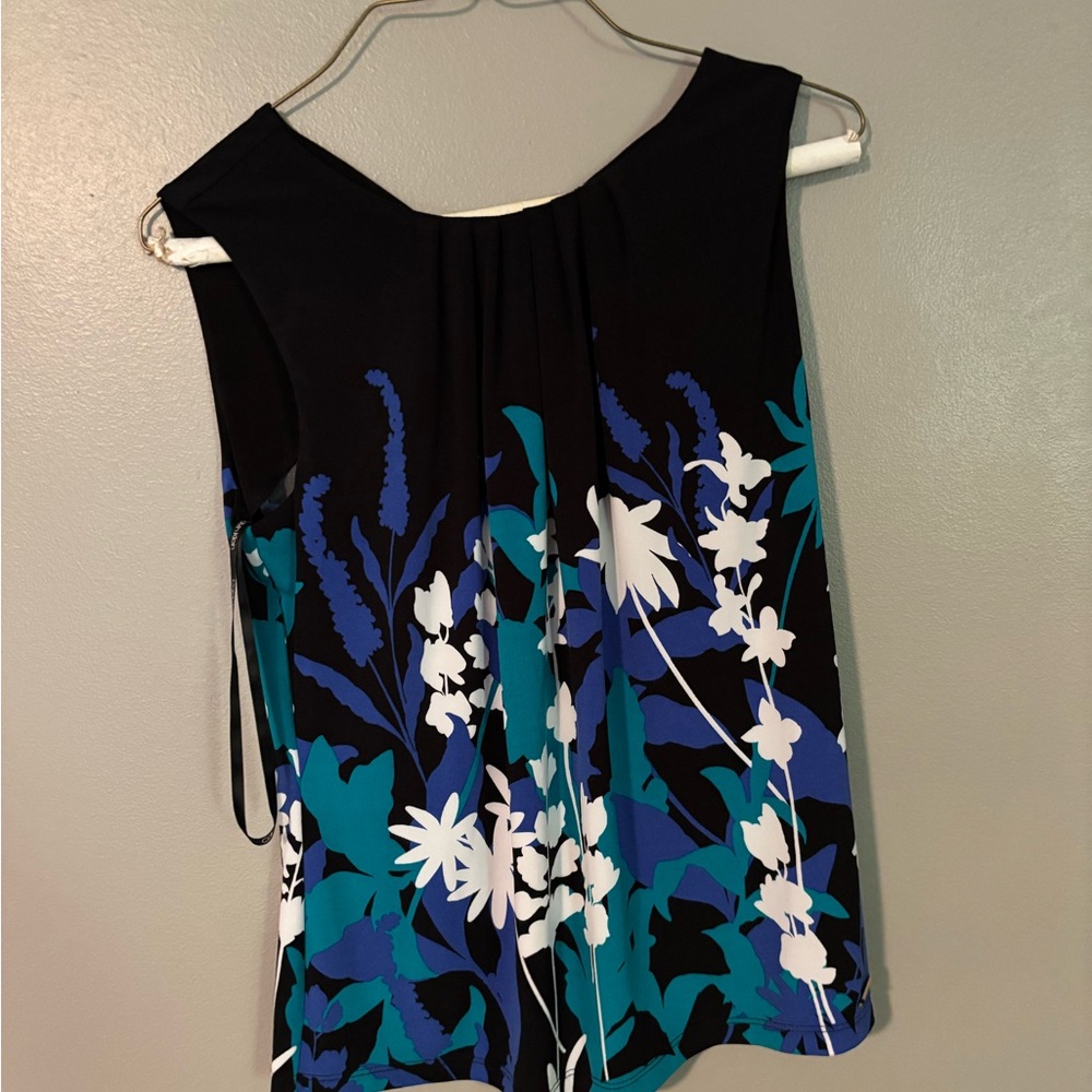Calvin Klein Black and Teal Floral Blouse
